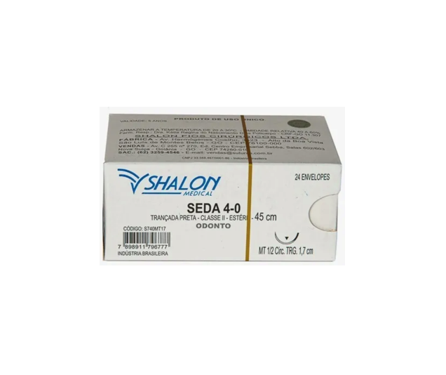 Fio seda 4-0 cirúrgico 45cm - agulha TRG (cortante) 1,7cm MT 1/2 circ  - 1cx (24 env.)- SHALON