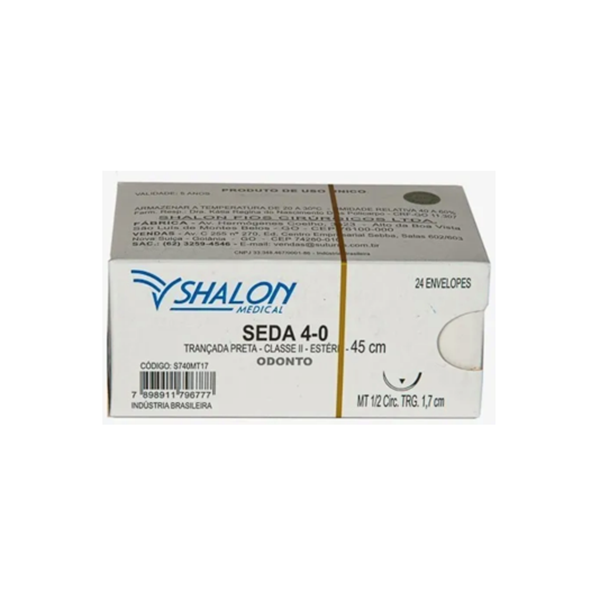 Fio seda 4-0 cirúrgico 45cm - agulha TRG (cortante) 1,7cm MT 1/2 circ  - 1cx (24 env.)- SHALON