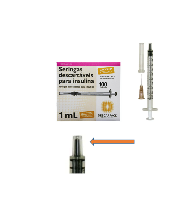 Seringa Insulina 1ml 13mm X 0,45mm (100ui) - Resíduo Zero - DESCARPACK