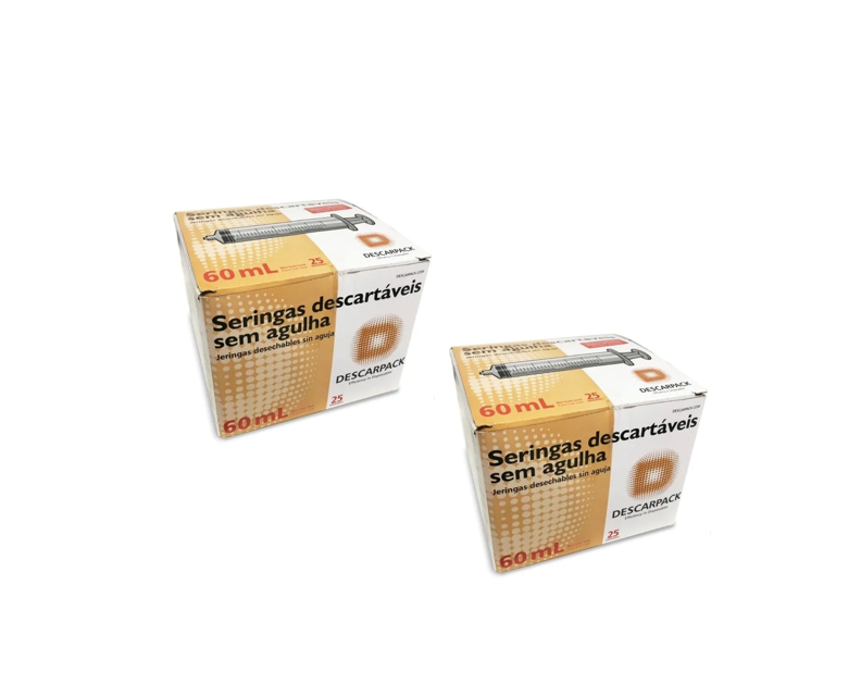 Seringa 60ml sem agulha - Bico LOCK (enroscar) - 50 Seringas - DESCARPACK