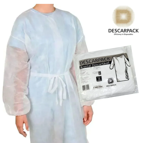 Avental descartável para procedimentos especiais - manga longa - 10 aventais - DESCARPACK