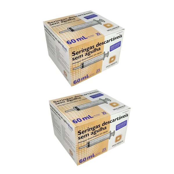 Seringa 60ml sem agulha - Bico CATÉTER - 50 Seringas - DESCARPACK