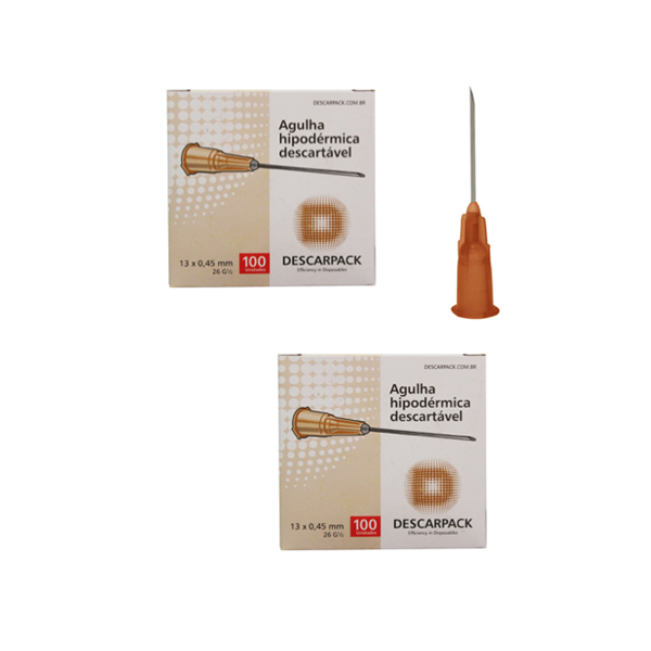 Agulha 26G 1/2 - 13mm x 0,45mm - 200 agulhas - Estética avançada - DESCARPACK