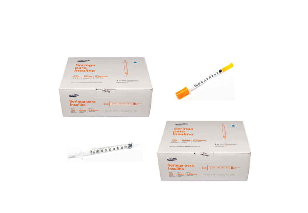 Seringa Insulina 1ml 6mm X 0,25mm Ultrafina (100ui) - 200 Seringas - CEPALAB
