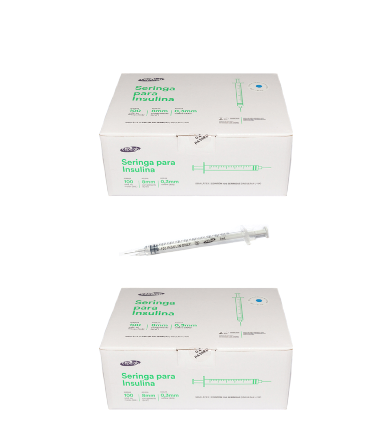 Seringa Insulina (PREMIUM) 1ml 8mm X 0,3mm (100ui) - 200 Seringas - CEPALAB