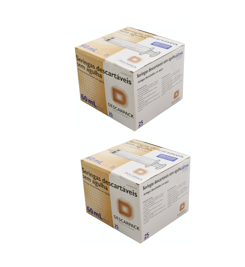 Seringa 60ml sem agulha - Bico SLIP (encaixar) - 50 Seringas - DESCARPACK