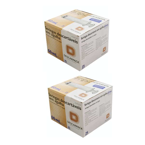 Seringa 60ml sem agulha - Bico SLIP (encaixar) - 50 Seringas - DESCARPACK