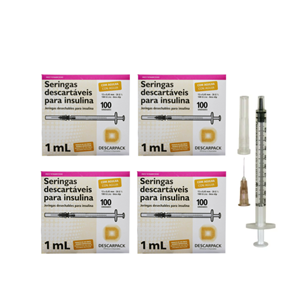 Seringa Insulina 1ml 13mm X 0,45mm (100ui) - Resíduo Zero - 400 Seringas - DESCARPACK