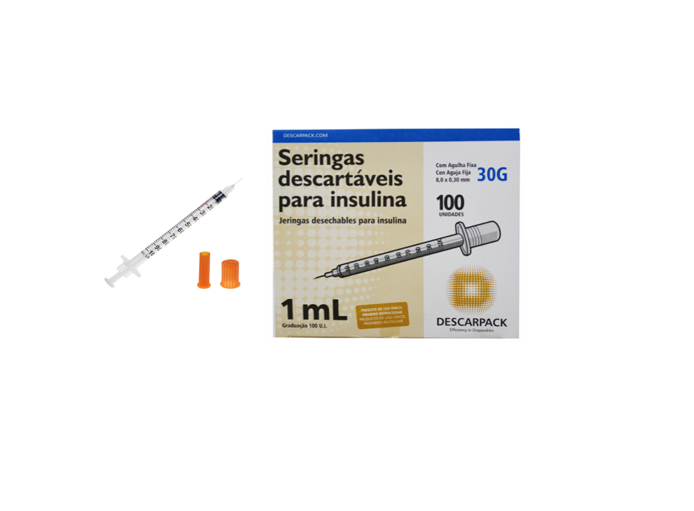 Seringa Insulina 1ml 8mm X 0,3mm (100ui) - DESCARPACK
