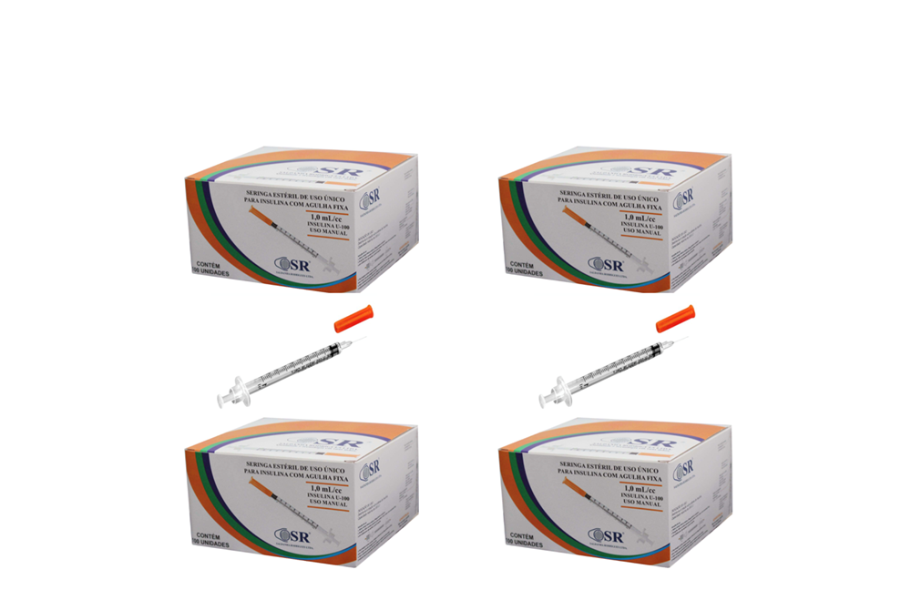 Seringa Insulina 1ml 6mm X 0,25mm Ultrafina (100ui) - 400 Seringas - SR