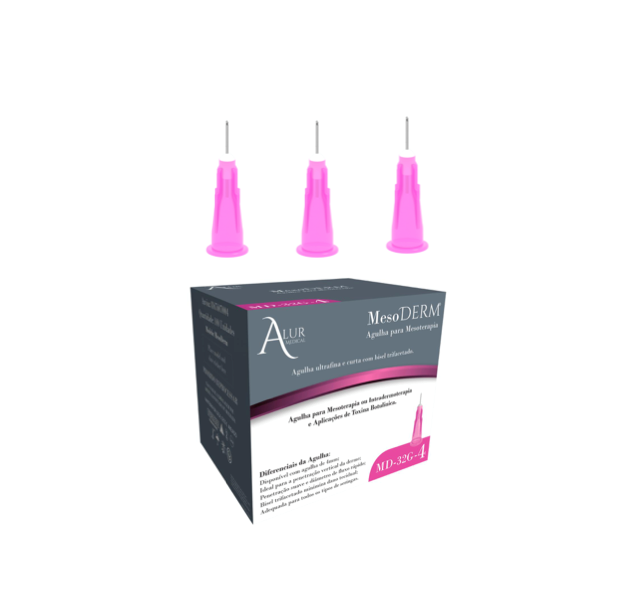 Agulha 32G - agulha de Lebel - 4mm x 0,23mm - 100 agulhas - Estética avançada - ALUR MEDICAL.