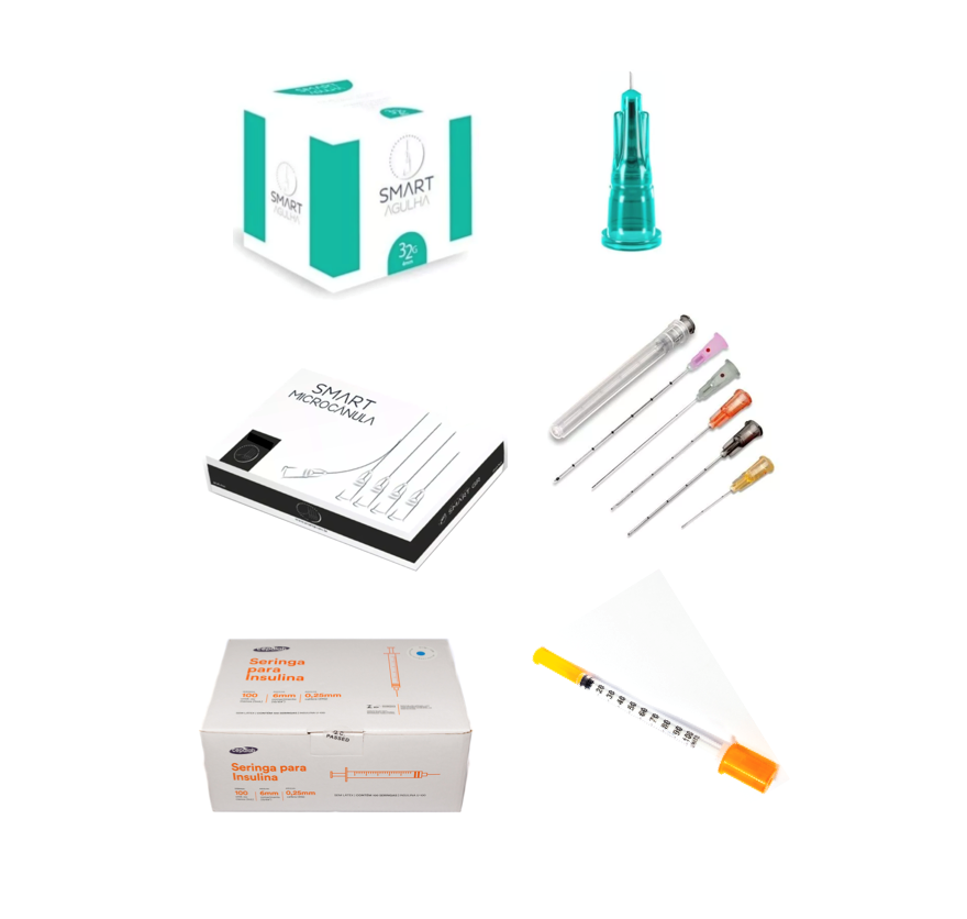 Agulha 32G 4mm x 0,23mm (100x) + Cânula 22G x 70mm (10x) + Seringas Botox 1ml 100ui (100x) 