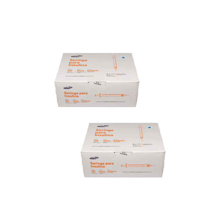 Seringa Insulina 1ml 6mm X 0,25mm Ultrafina (100ui) - 200 Seringas - CEPALAB.