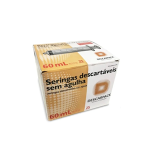 Seringa 60ml sem agulha - Bico LOCK (enroscar) - 25 Seringas - DESCARPACK