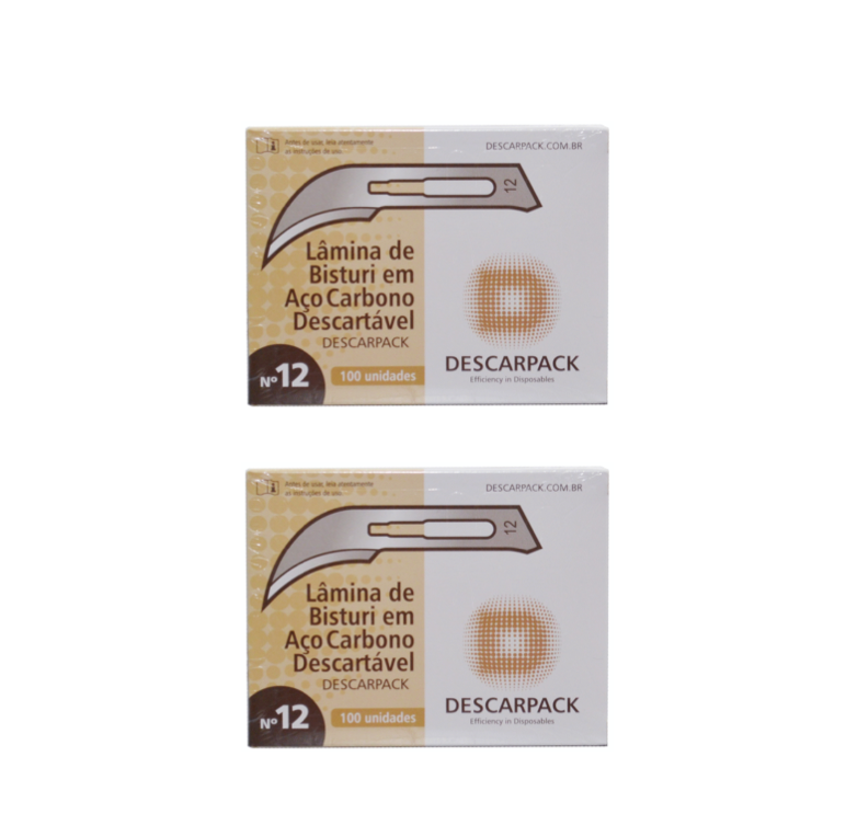 Lâmina de bisturi Número 12 - aço carbono - esterilizada - 200 lâminas - DESCARPACK