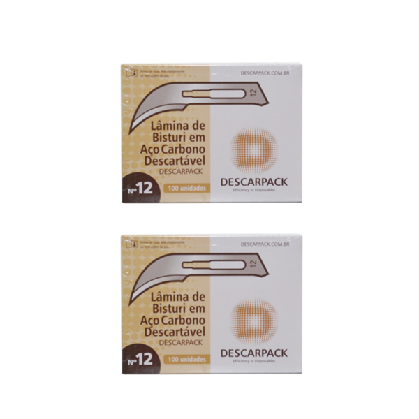 Lâmina de bisturi Número 12 - aço carbono - esterilizada - 200 lâminas - DESCARPACK