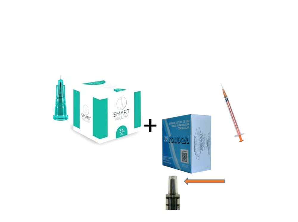Agulha 32G x 4mm Lebel - SMART + Seringa Resíduo Zero agulha removível 1ml 13mm x 0,33mm (100ui)