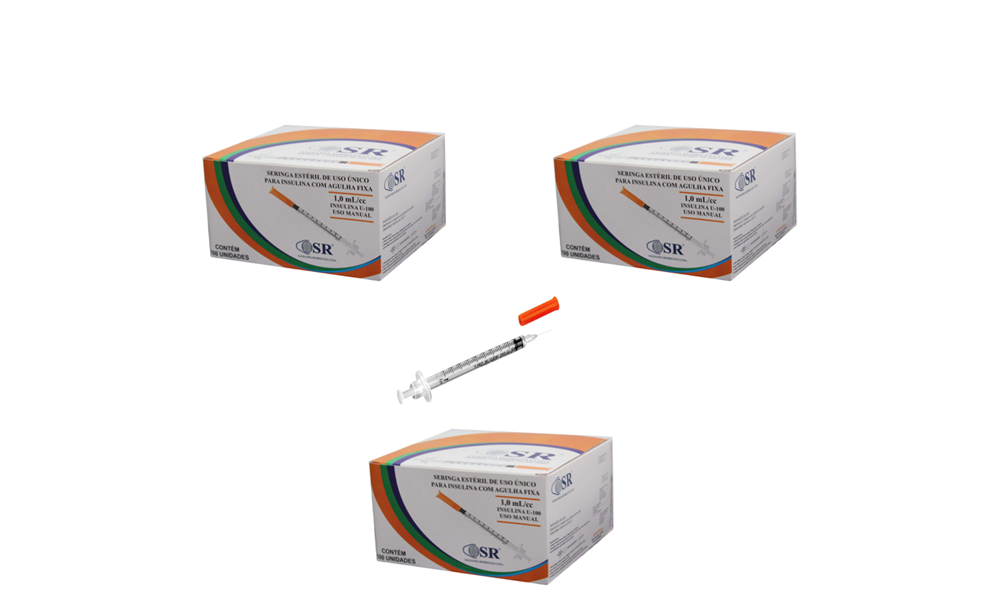 Seringa Aplic. de GH (somatropina) 1ml 6mm X 0,25mm (100ui) - 300 Seringas - SR